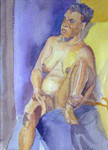 Seated Nude on Blue, by K.G. Rickman